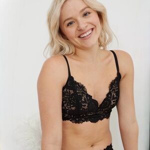 Aerie Real Happy Wireless Bra, Lightly Padded with Bluegrass Lace